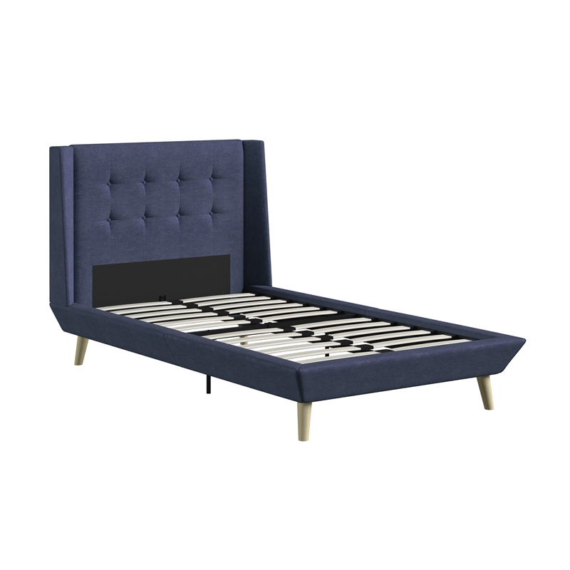 DHP Lilya Twin Upholstered Platform Bed w/ Wood Slat Support in Blue Linen
