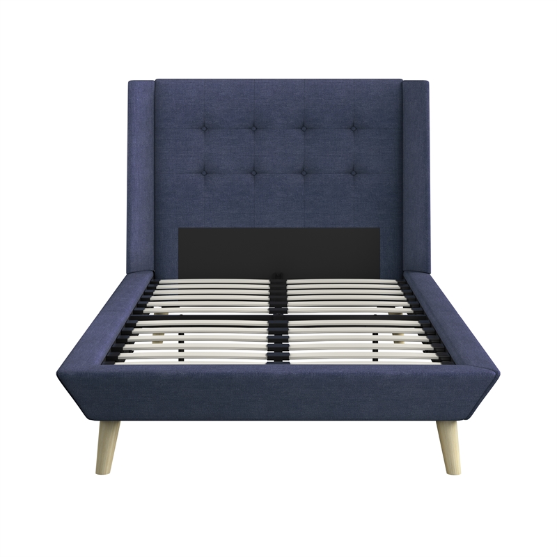 DHP Lilya Twin Upholstered Platform Bed w/ Wood Slat Support in Blue Linen