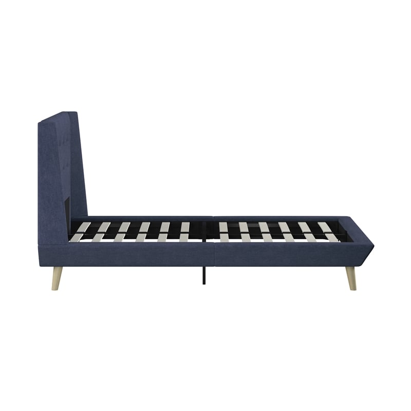 DHP Lilya Twin Upholstered Platform Bed w/ Wood Slat Support in Blue Linen