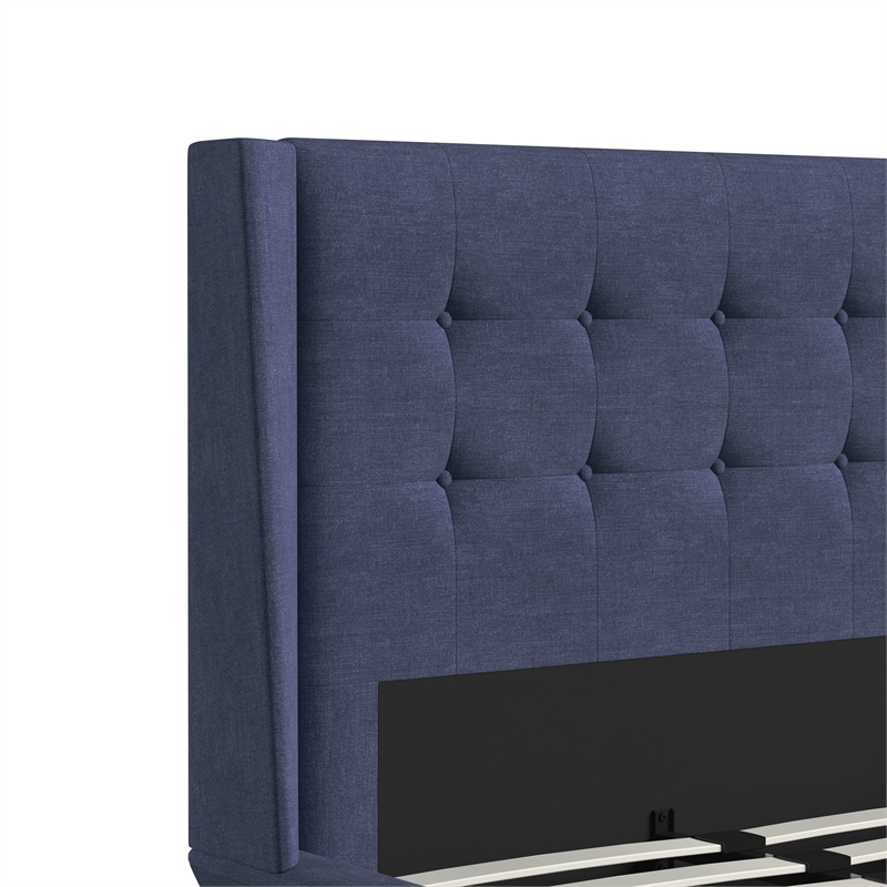 DHP Lilya Twin Upholstered Platform Bed w/ Wood Slat Support in Blue Linen