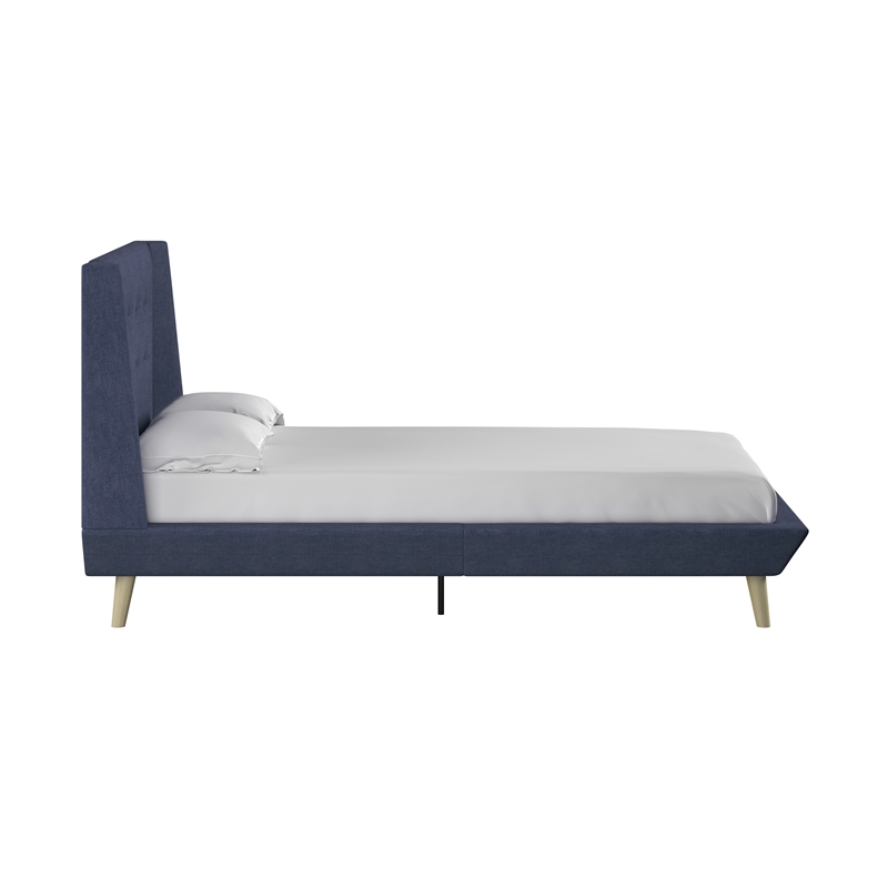 DHP Lilya Twin Upholstered Platform Bed w/ Wood Slat Support in Blue Linen