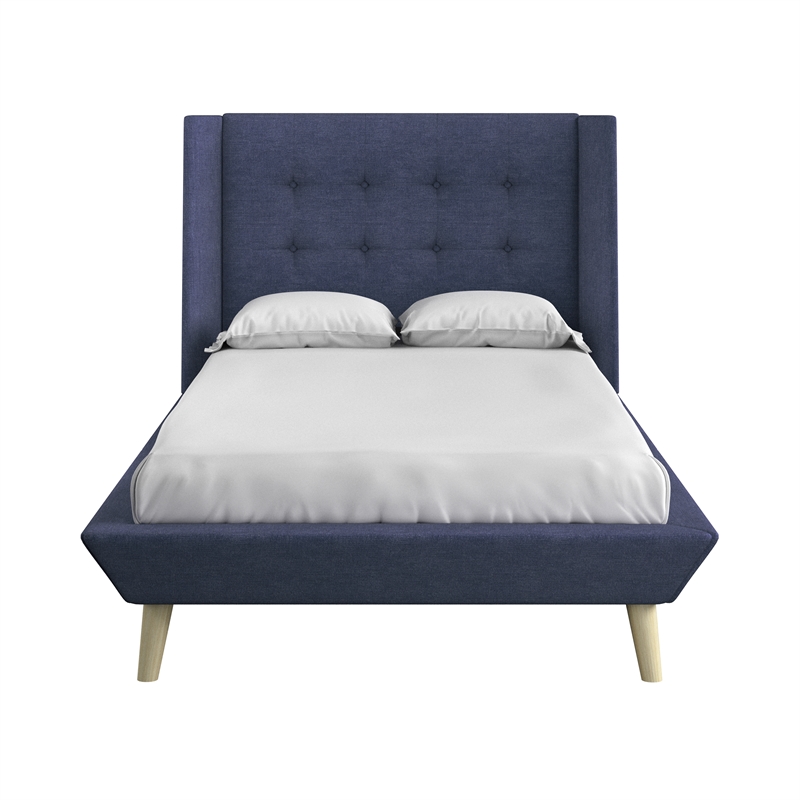 DHP Lilya Twin Upholstered Platform Bed w/ Wood Slat Support in Blue Linen