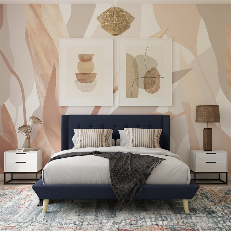 DHP Lilya Full Upholstered Platform Bed w/ Wood Slat Support in Blue Linen