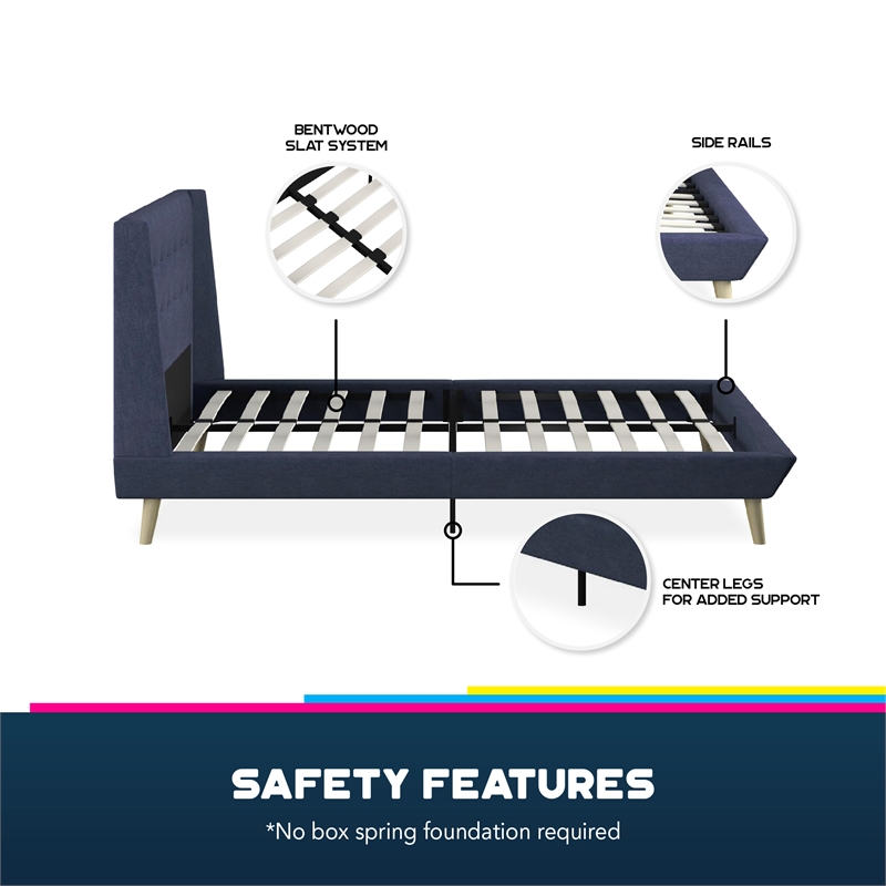DHP Lilya Full Upholstered Platform Bed w/ Wood Slat Support in Blue Linen