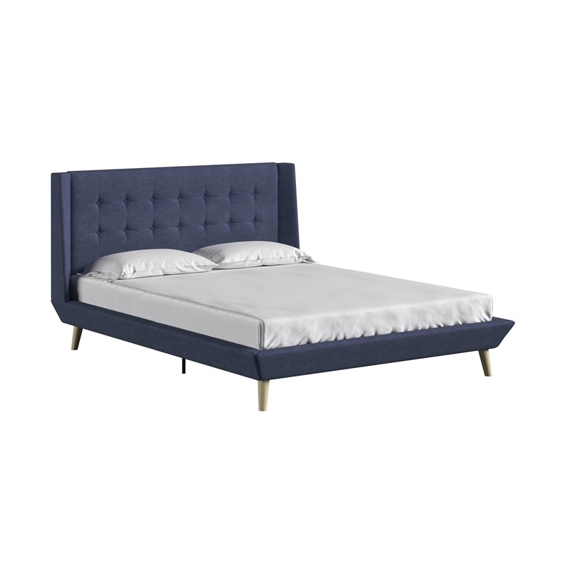DHP Lilya Full Upholstered Platform Bed w/ Wood Slat Support in Blue Linen