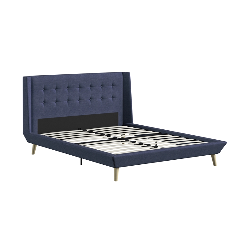 DHP Lilya Full Upholstered Platform Bed w/ Wood Slat Support in Blue Linen