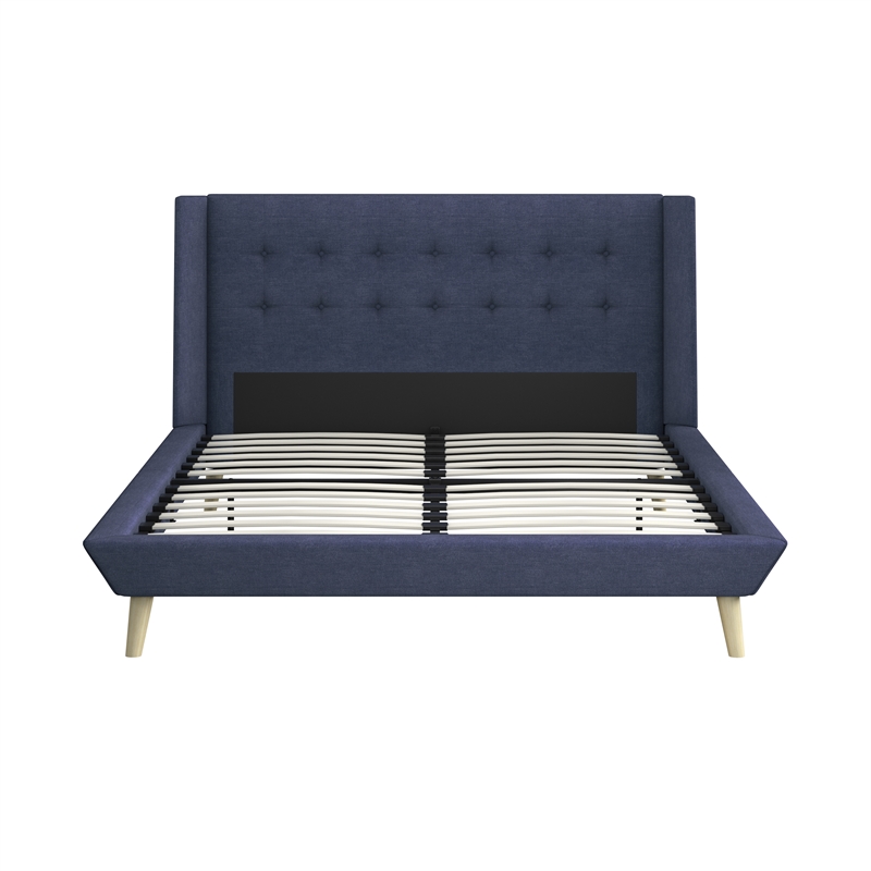 DHP Lilya Full Upholstered Platform Bed w/ Wood Slat Support in Blue Linen
