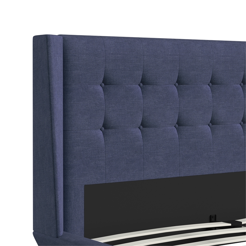 DHP Lilya Full Upholstered Platform Bed w/ Wood Slat Support in Blue Linen