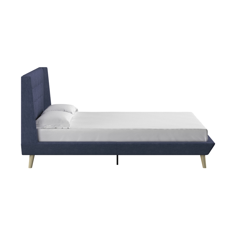DHP Lilya Full Upholstered Platform Bed w/ Wood Slat Support in Blue Linen