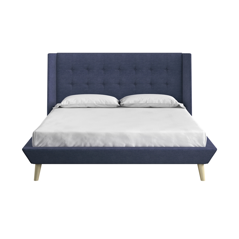 DHP Lilya Full Upholstered Platform Bed w/ Wood Slat Support in Blue Linen