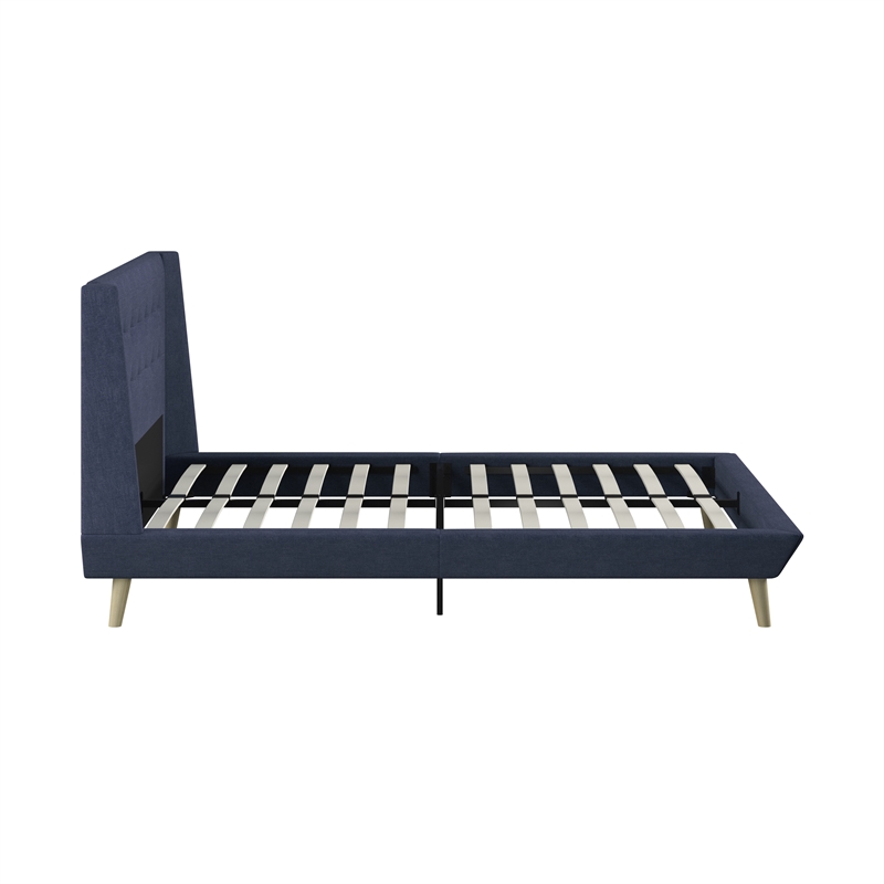 DHP Lilya Queen Upholstered Platform Bed w/ Wood Slat Support in Blue Linen
