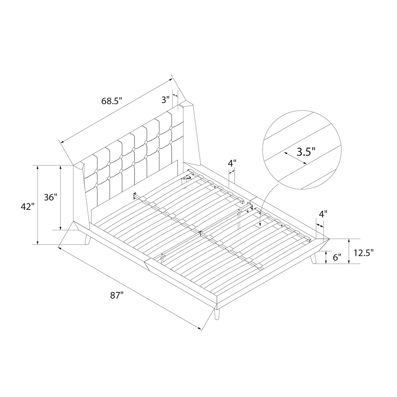 DHP Lilya Queen Upholstered Platform Bed w/ Wood Slat Support in Blue Linen