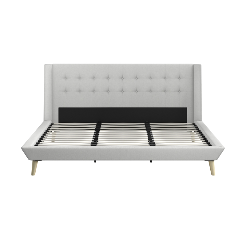 DHP Lilya King Upholstered Platform Bed w/ Wood Slat Support in Light Gray Linen