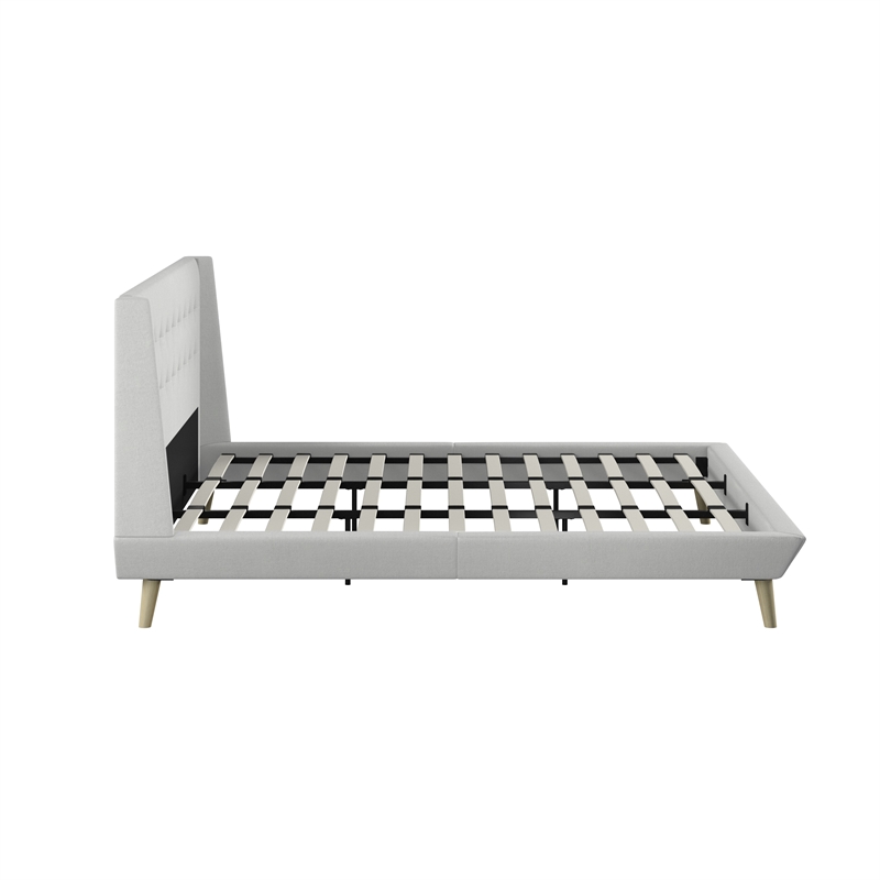 DHP Lilya King Upholstered Platform Bed w/ Wood Slat Support in Light Gray Linen