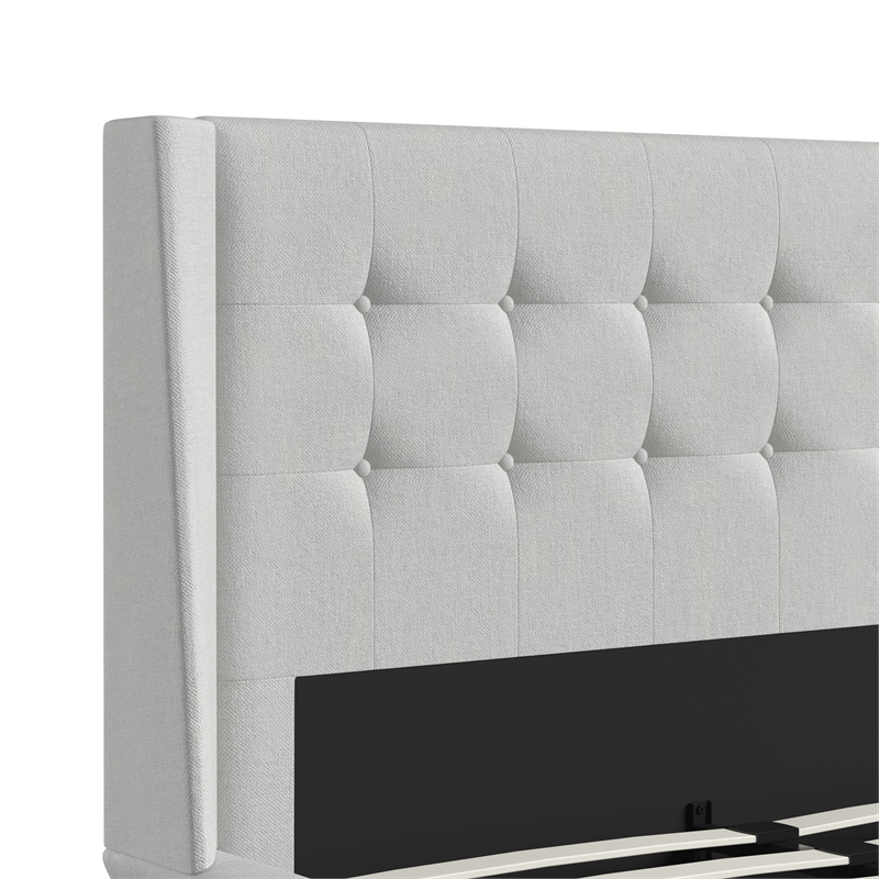 DHP Lilya King Upholstered Platform Bed w/ Wood Slat Support in Light Gray Linen