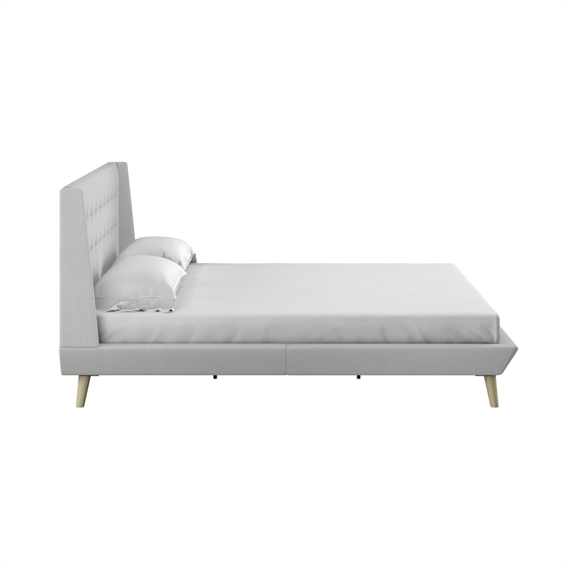 DHP Lilya King Upholstered Platform Bed w/ Wood Slat Support in Light Gray Linen