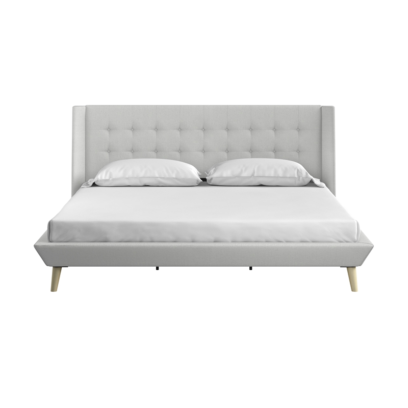 DHP Lilya King Upholstered Platform Bed w/ Wood Slat Support in Light Gray Linen