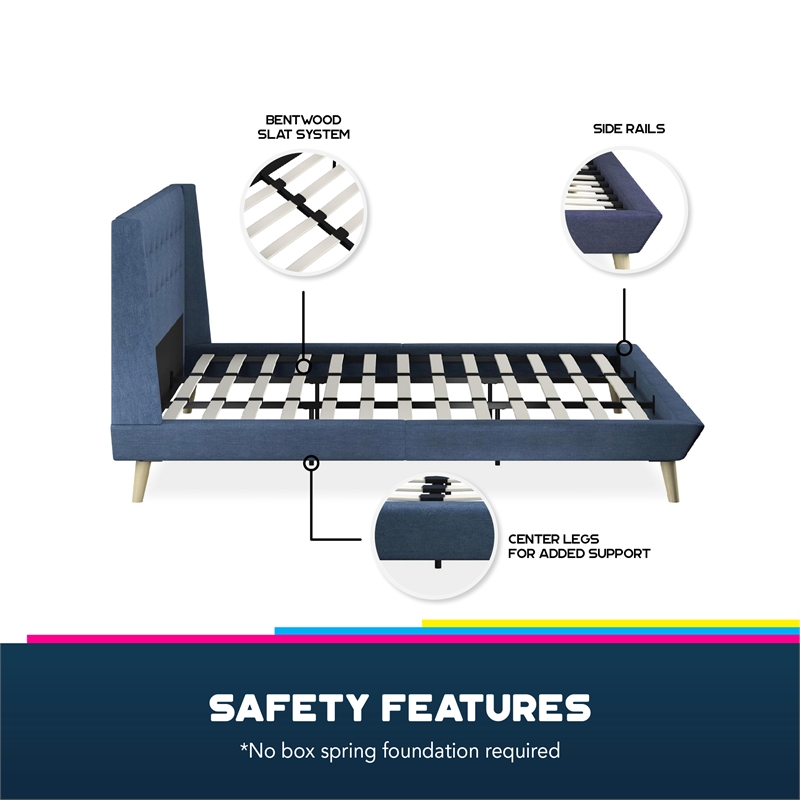 DHP Lilya King Upholstered Platform Bed w/ Wood Slat Support in Blue Linen