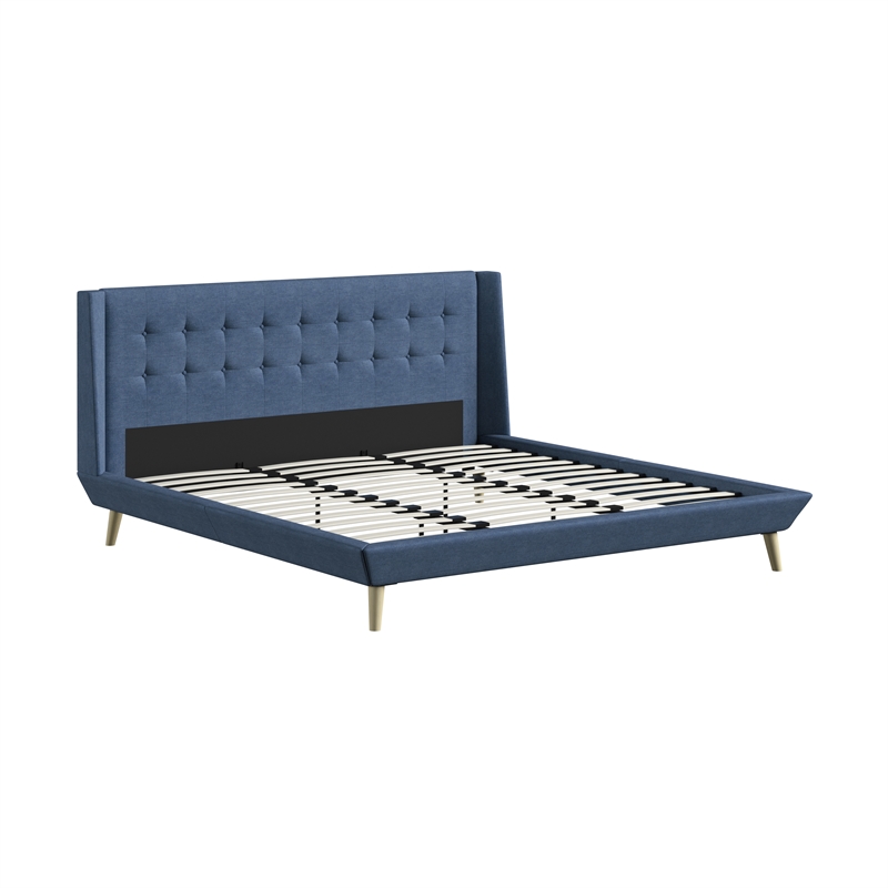 DHP Lilya King Upholstered Platform Bed w/ Wood Slat Support in Blue Linen