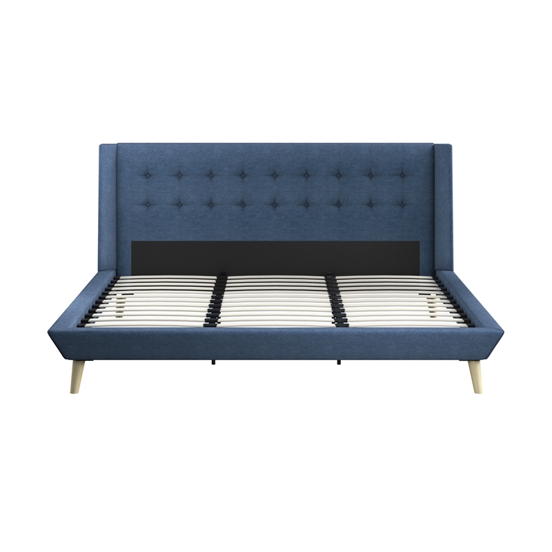 DHP Lilya King Upholstered Platform Bed w/ Wood Slat Support in Blue Linen
