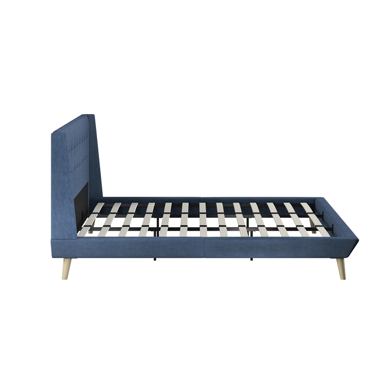 DHP Lilya King Upholstered Platform Bed w/ Wood Slat Support in Blue Linen
