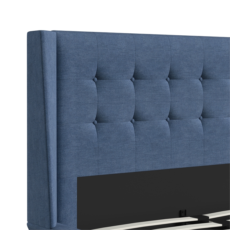 DHP Lilya King Upholstered Platform Bed w/ Wood Slat Support in Blue Linen