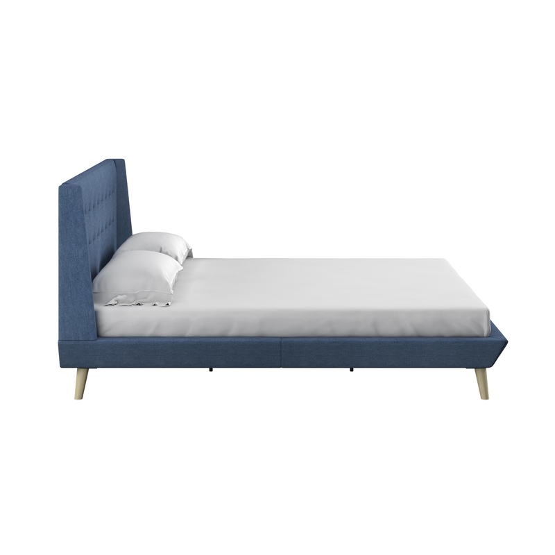 DHP Lilya King Upholstered Platform Bed w/ Wood Slat Support in Blue Linen