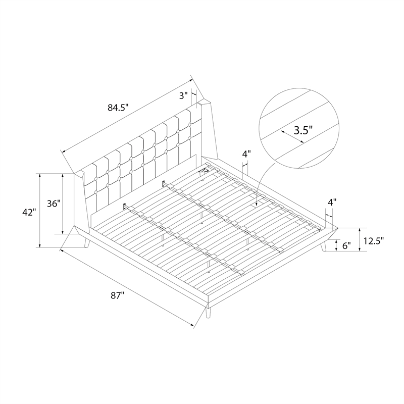 DHP Lilya King Upholstered Platform Bed w/ Wood Slat Support in Blue Linen