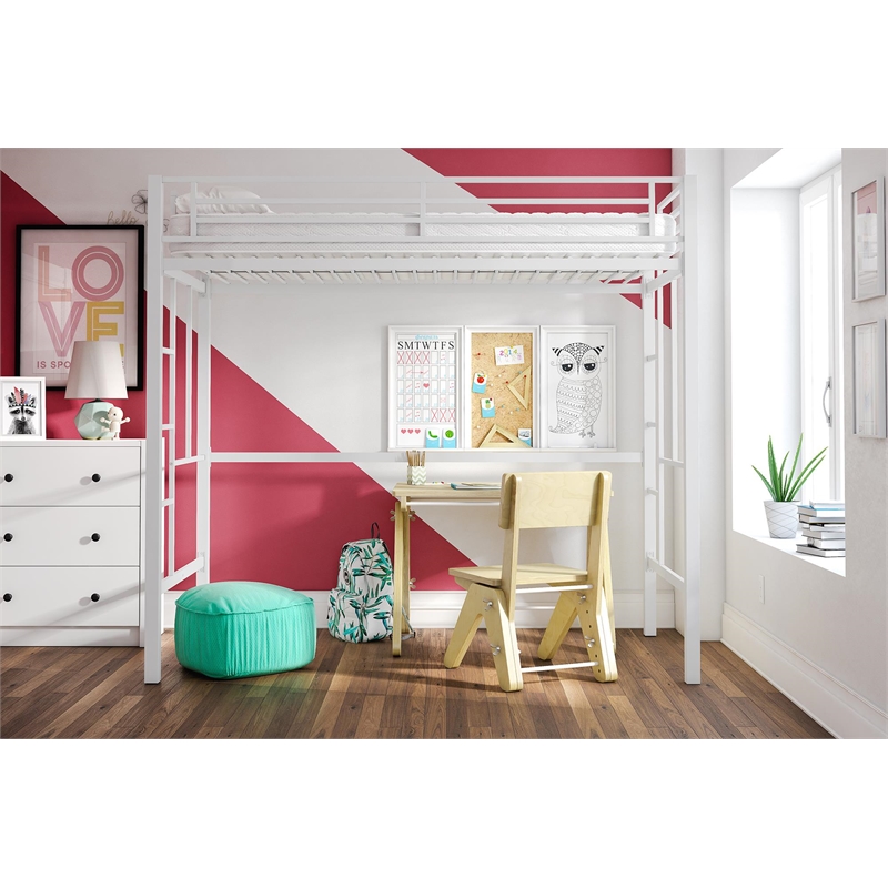 Your Zone Brittain Twin Metal Loft Bed in Off White