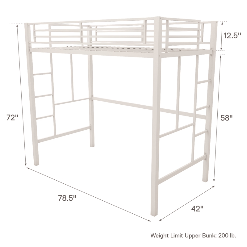 Your Zone Brittain Twin Metal Loft Bed in Off White