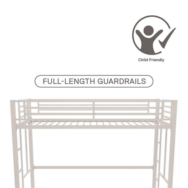 Your Zone Brittain Twin Metal Loft Bed in Off White