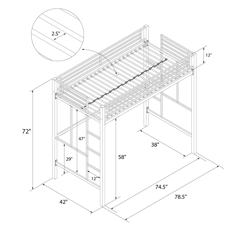 Your Zone Brittain Twin Metal Loft Bed in Off White