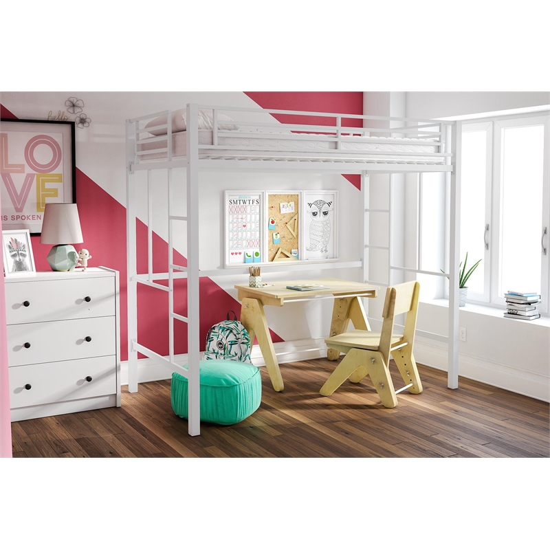 Your Zone Brittain Twin Metal Loft Bed in Off White