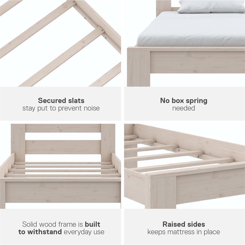 DHP Jaymee Twin Platform Bed Frame in Solid Wood in Sandwashed Gray