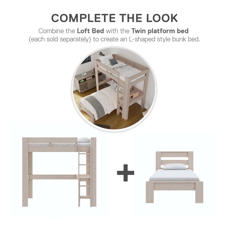 DHP Jaymee Twin Platform Bed Frame in Solid Wood in Sandwashed Gray