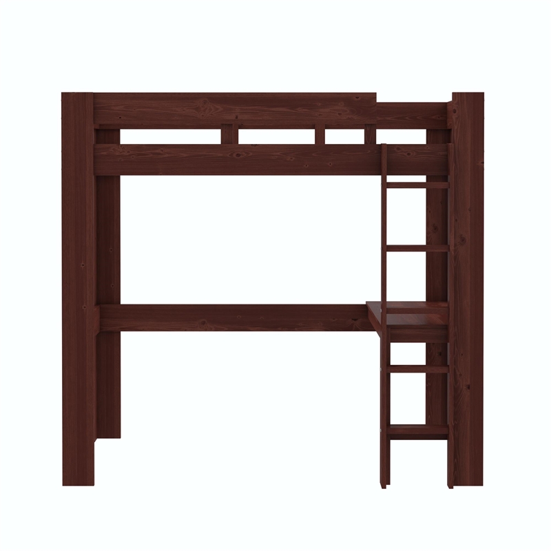 DHP Jaymee Twin Loft Bed with Desk in Solid Wood in Nutmeg