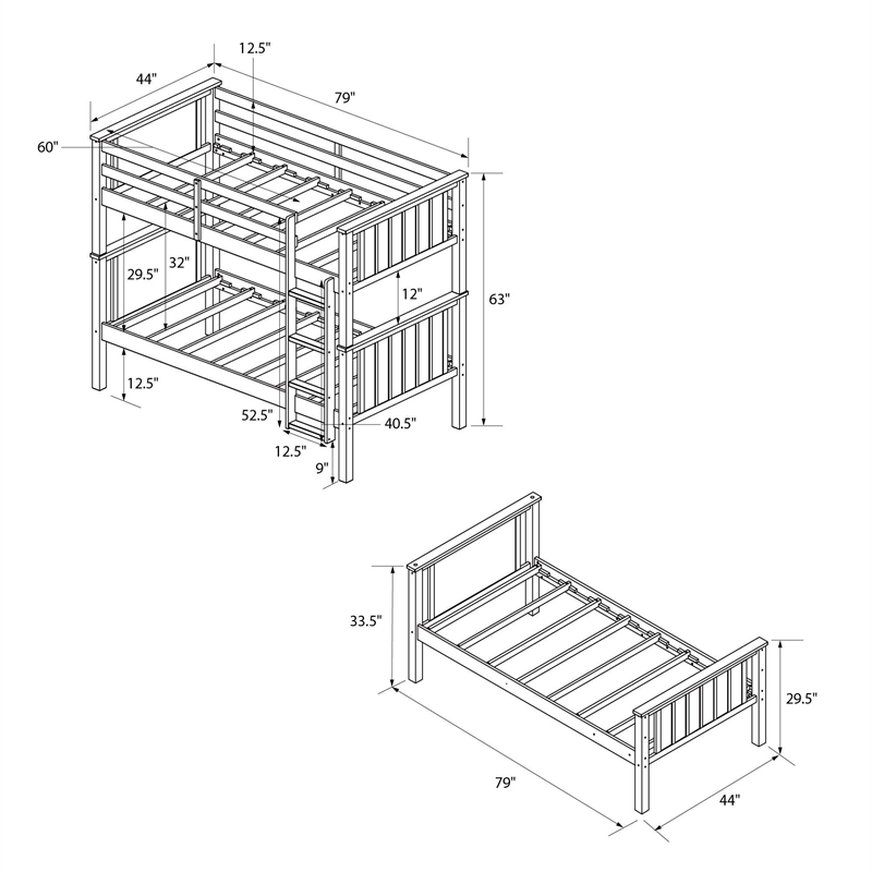 DHP Bailen Twin-over-Twin Convertible Solid Wood Bunk Bed in Nutmeg