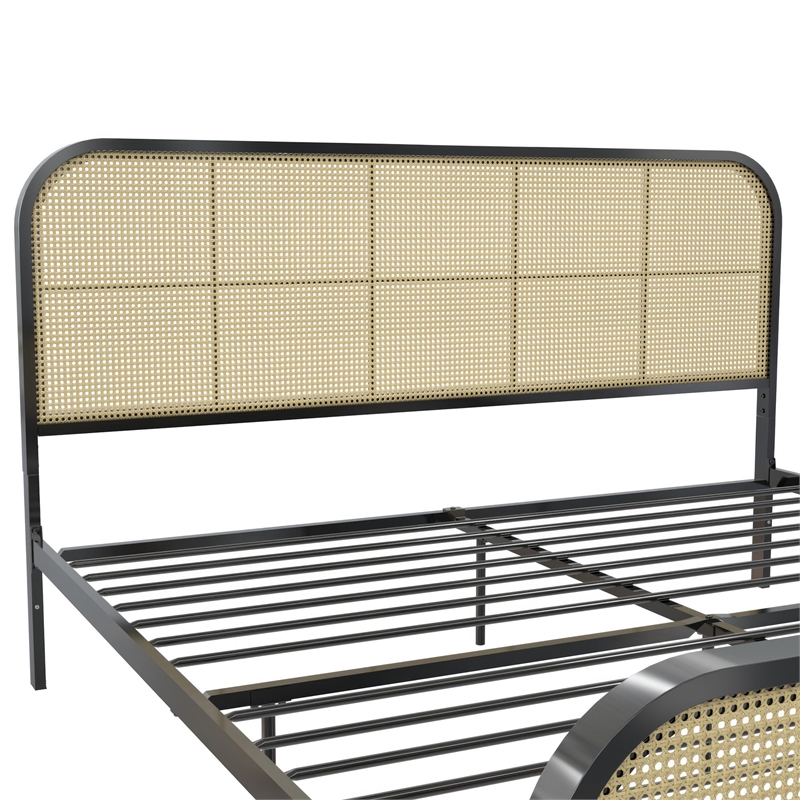 Mr. Kate Roxanne King Metal Platform Bed Frame with Cane Headboard in Black