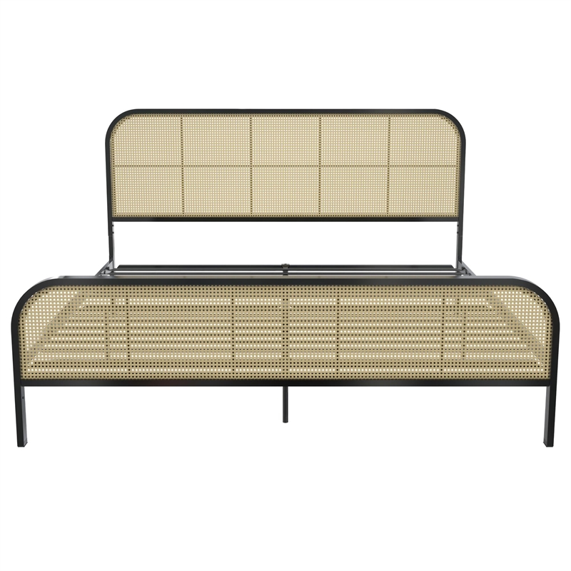 Mr. Kate Roxanne King Metal Platform Bed Frame with Cane Headboard in Black