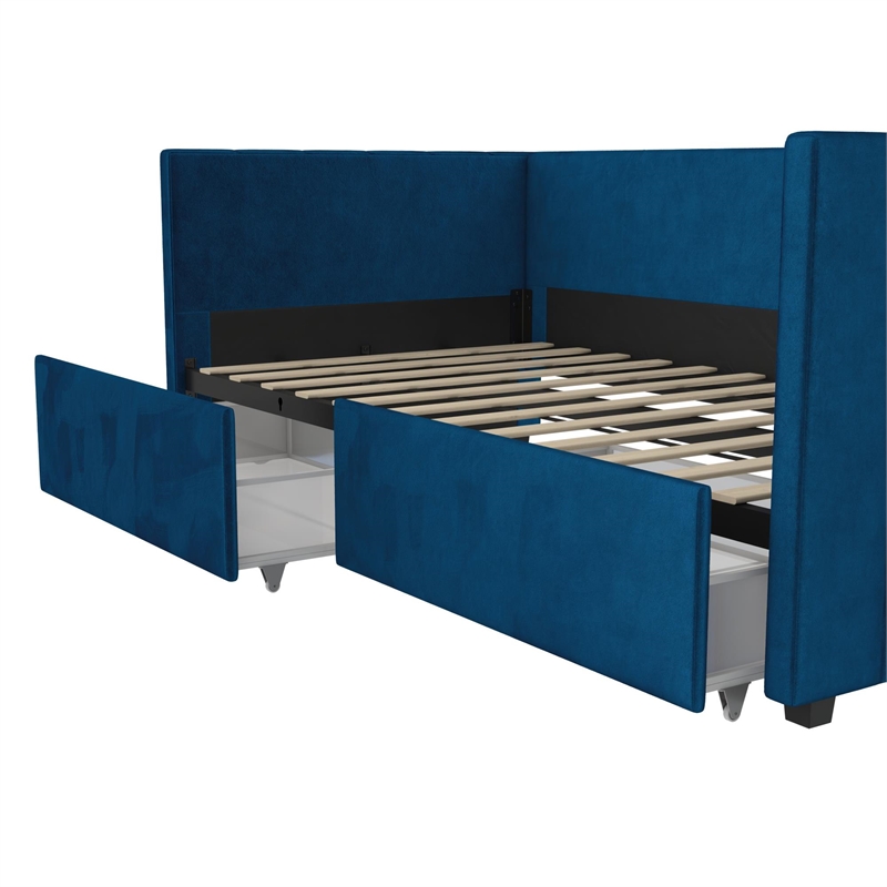 DHP Arliss Modern Glam Tuxedo Daybed with Storage - Twin in Blue Velvet