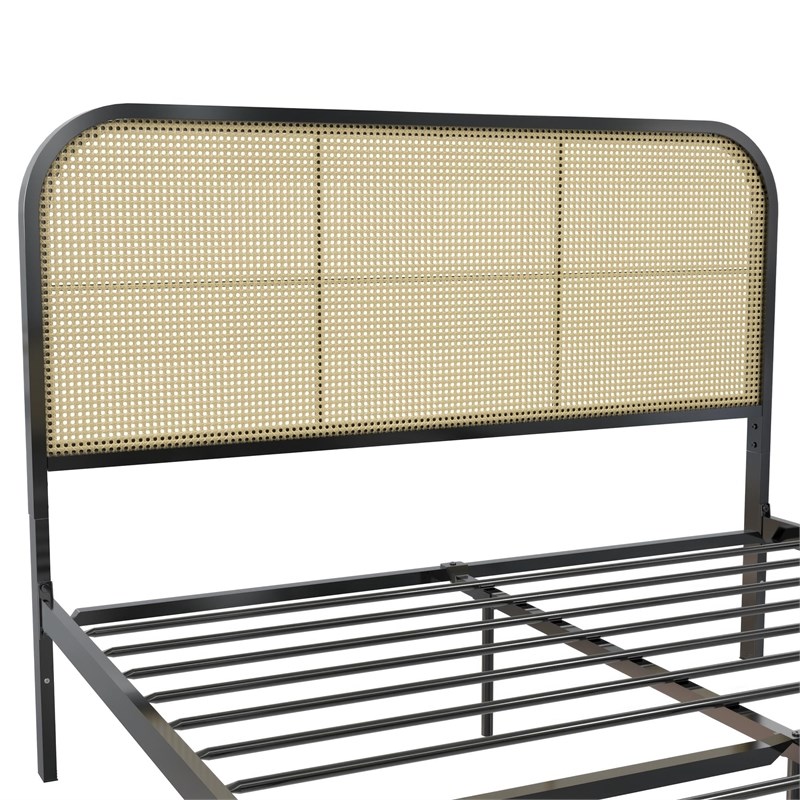 Mr. Kate Roxanne Queen Metal Platform Bed Frame w/Cane Headboard in Black