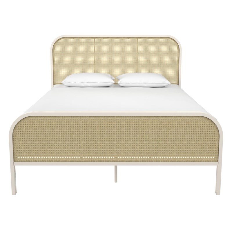 Mr. Kate Roxanne Queen Metal Platform Bed Frame w/Cane Headboard in Parchment