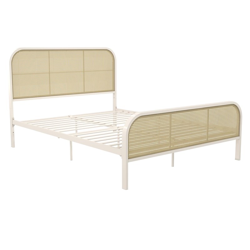 Mr. Kate Roxanne Queen Metal Platform Bed Frame w/Cane Headboard in Parchment