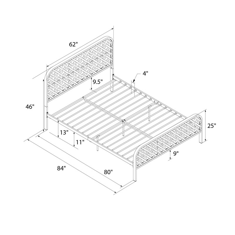 Mr. Kate Roxanne Queen Metal Platform Bed Frame w/Cane Headboard in Parchment