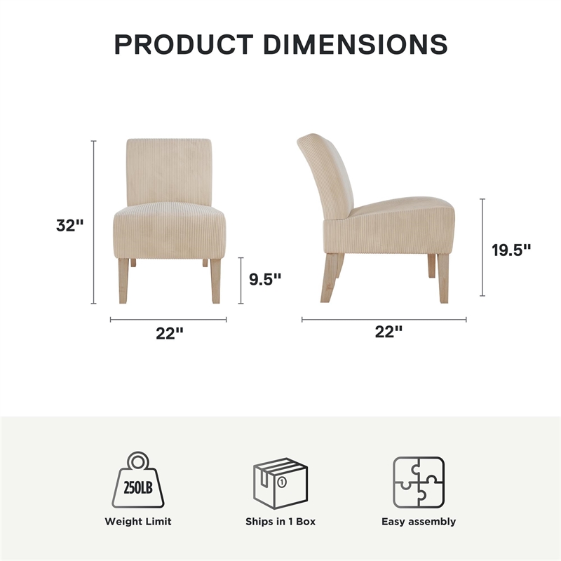 DHP Hazen Armless Upholstered Accent Chair in Ivory Corduroy