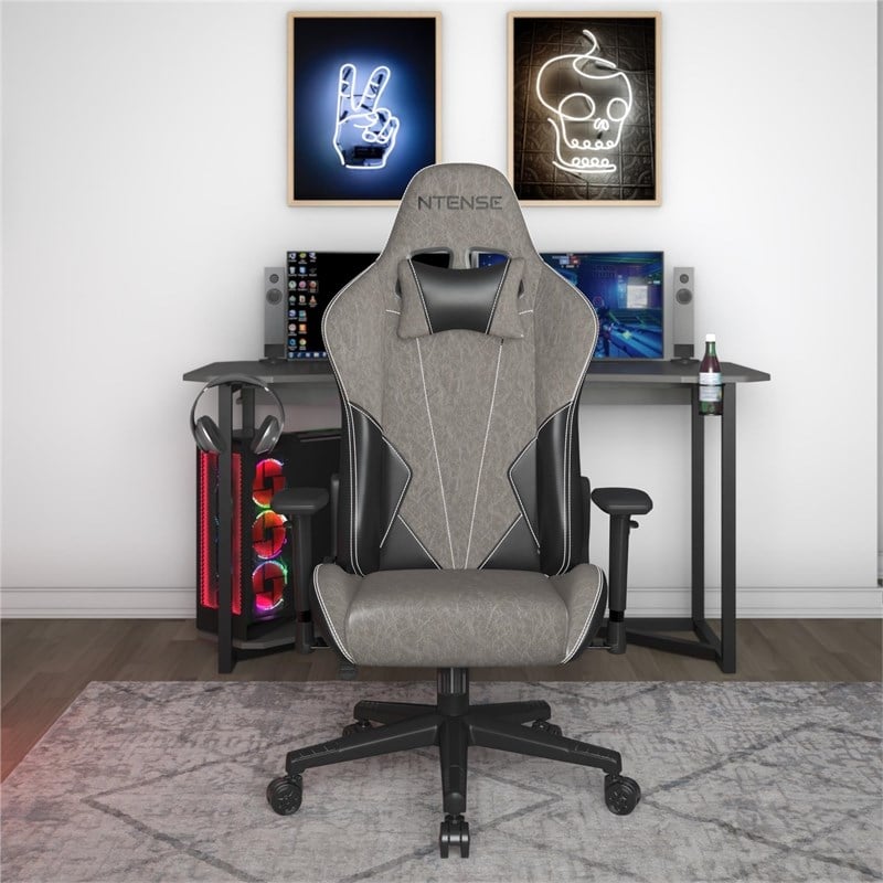 NTense Quantum Gaming Chair with Reclining Ergonomic Back in Black Faux Leather