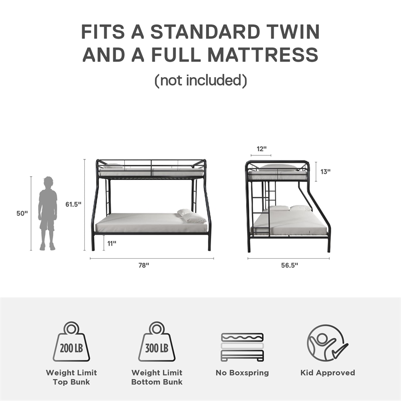 DHP Metal Twin over Full Bunk Bed in Black