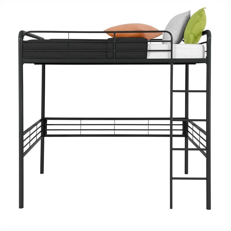 DHP Full-Size Metal Loft Bed with Ladder in Black