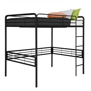 DHP Full-Size Metal Loft Bed with Ladder in Black