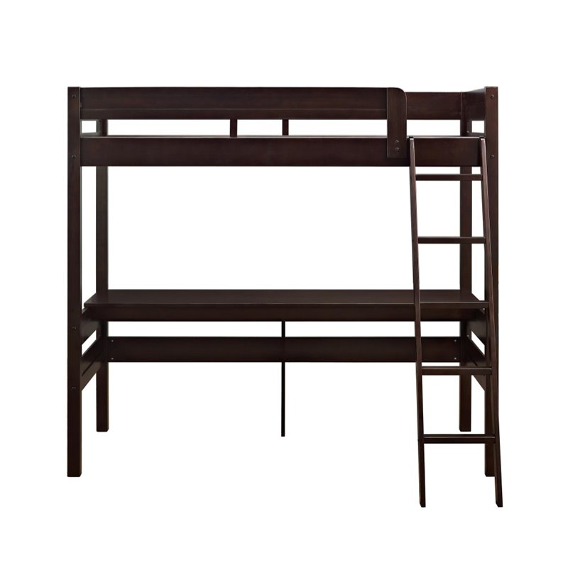Dorel Living Harlan Twin Loft Bed with Desk in Espresso